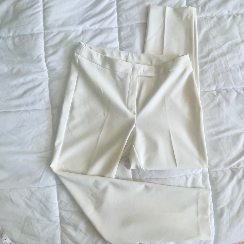 Anne Klein Tailored Stretch Mid Rise Straight Leg Ivory White Dress Pants - Picture 2 of 4